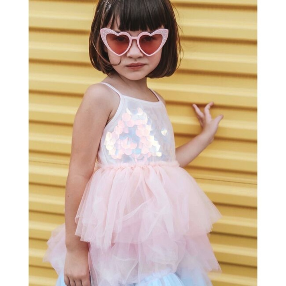 Lola + The Boys Sequin Tulle Dress with Heart Sunglasses